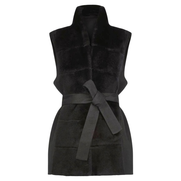 GORSKI Fur Reversible Rex Rabbit Vest with Wool Back and Belt NEW Size Small - Picture 5 of 11